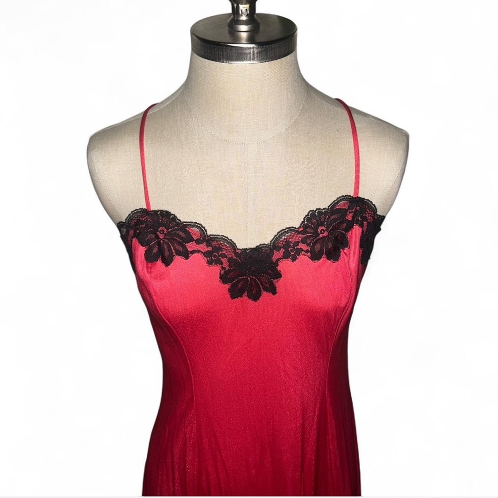 Undercover Wear Vintage Silk Feel Slip Dress Gown Red Black Lace Trim Goth Sexy - Picture 2 of 6